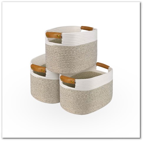 3 Pack Woven Cotton Rope Cube Storage Baskets